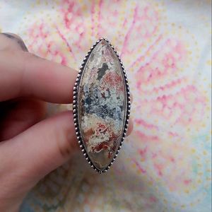 ❤ Southwestern Plume Agate Sterling Silver Statement Ring 925! Sz 5!